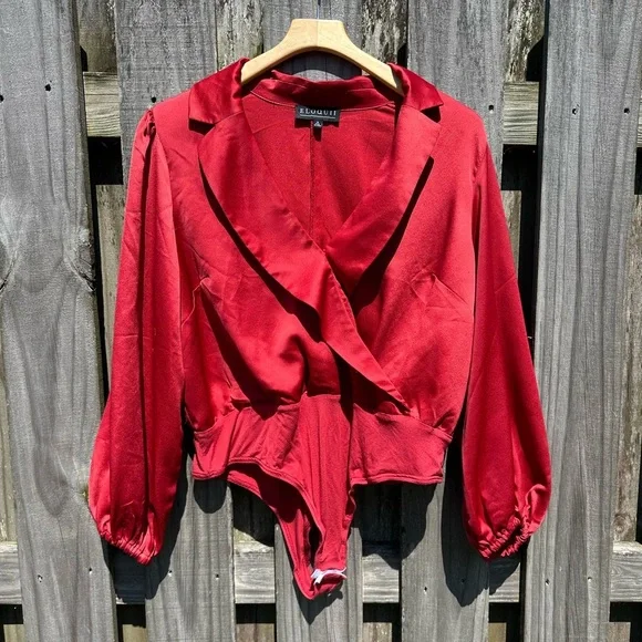 Eloquii Rust Red Mock Wrap Body Suit - Picture 1 of 9